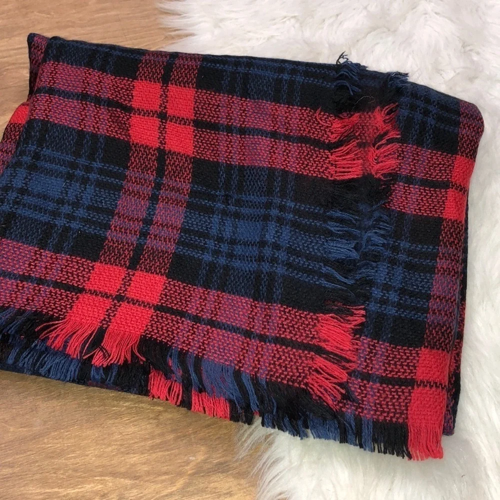 Red, blue & black flannel oversized blanket scarf